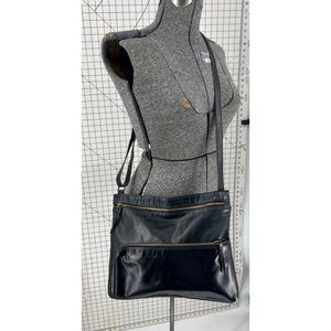 Margot, black leather double zip Crossbody purse